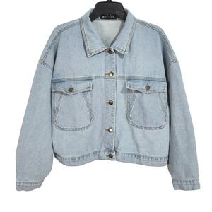 Allegra K Boxy Cropped Denim Trucker Jacket Womens XL Light Wash Oversized